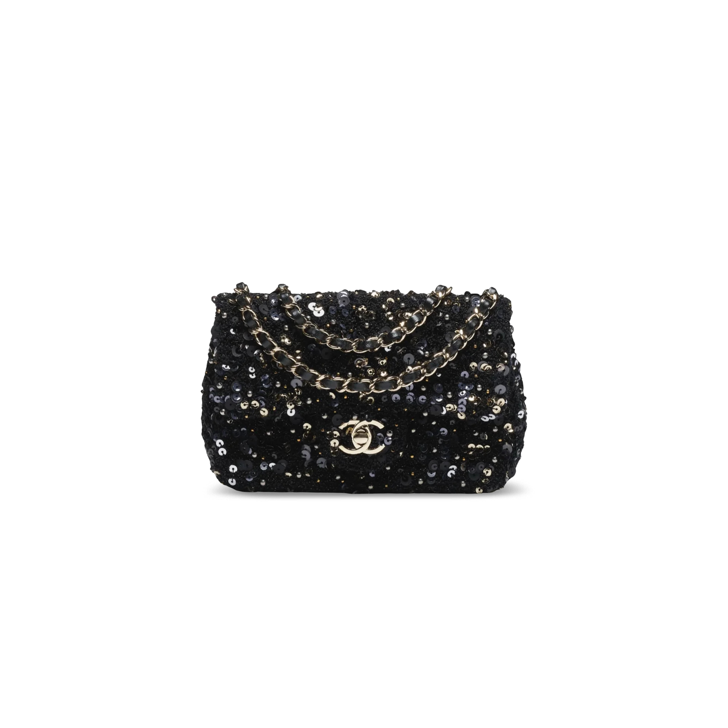 CHANEL MINI CLASSIC FLAP BAG TWEED SEQUINS AS5957 (20*13*7cm)